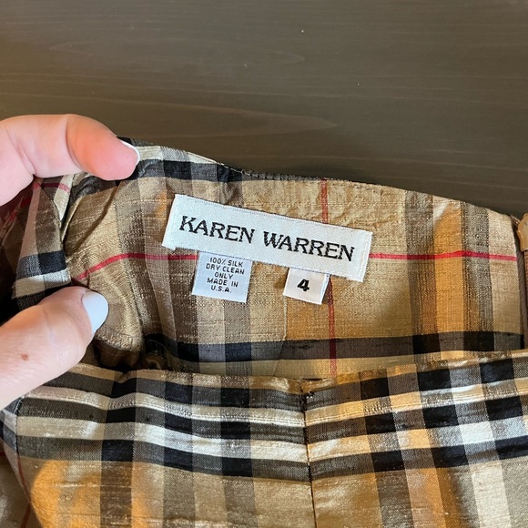 Vintage Karen Warren 100% Silk Nova Check Print High Rise Capri Pants - Picture 3 of 7
